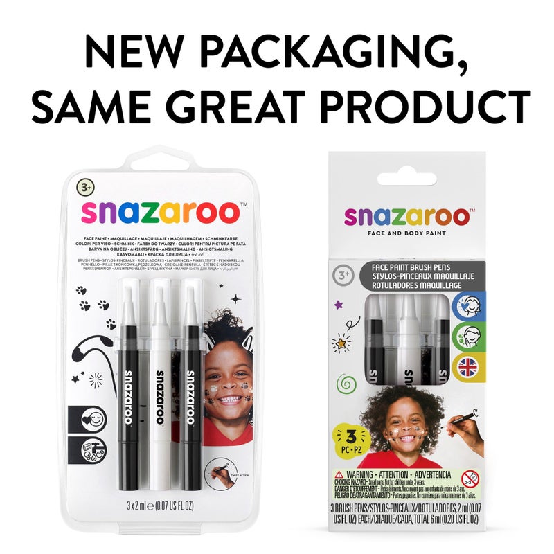 Snazaroo Face Paint Brush Pen, Set of 3, Monochrome - Image 2